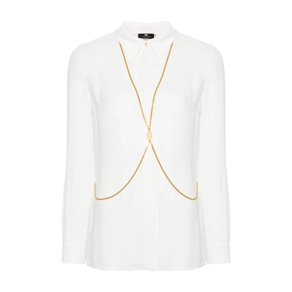 Elisabetta Franchi Ivoar Georgette Viskos Skjorta med Body Chain White, Dam