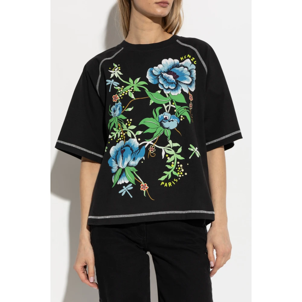 Kenzo T-shirt met bloemenmotief Black Dames
