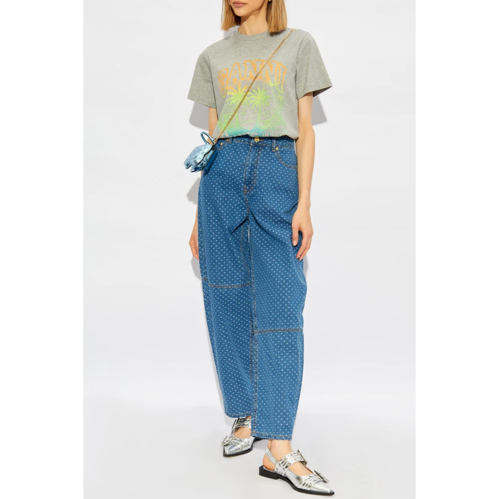 Ganni Bedrukt T-shirt Gray Dames