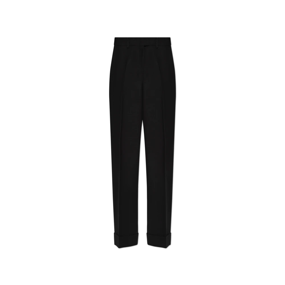 Ferragamo Women's Black Trousers With Wool Finish - Straight Trousers - S - Trousers