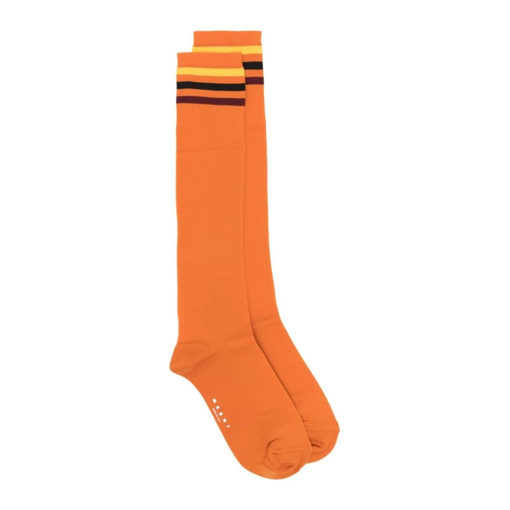 Marni Unisex Oranje Gestreept Kniehoge Sokken