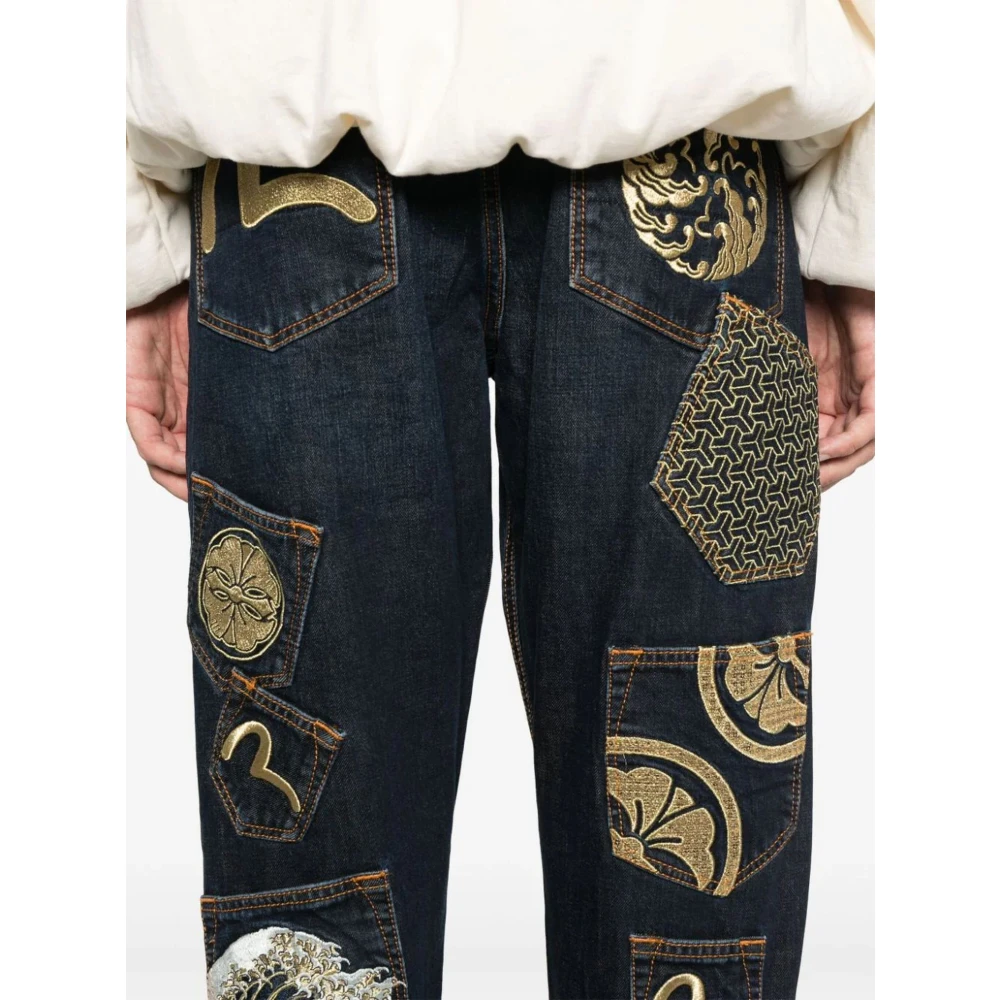 Evisu Donkerblauwe Denim Jeans met Logo Blue Heren