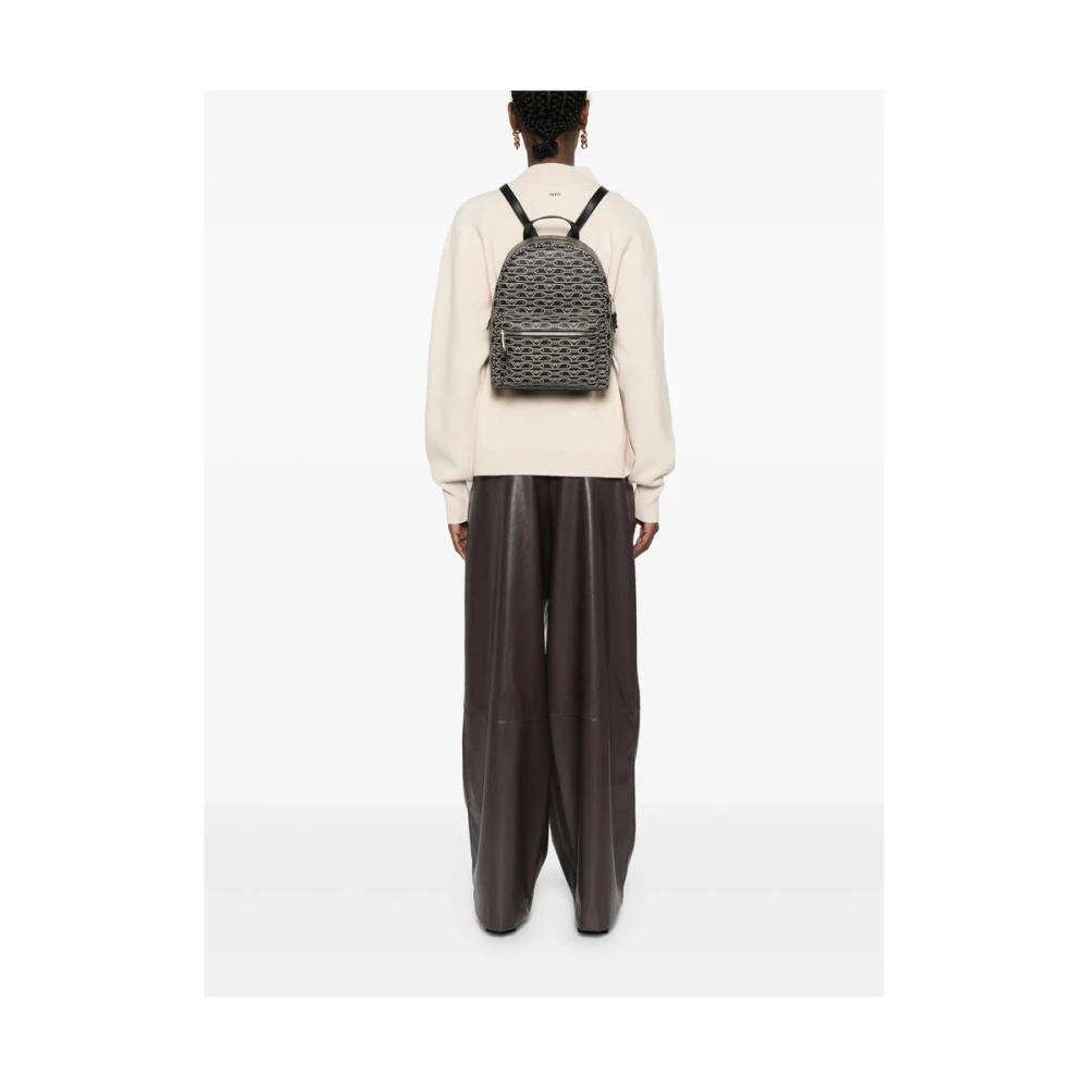 Emporio Armani Logo Print Rugzak Zwart Ecru Kunstleer Black Dames