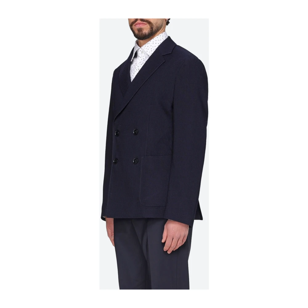 Hugo Boss Gestreepte double-breasted jas in stretchwol Blue Heren