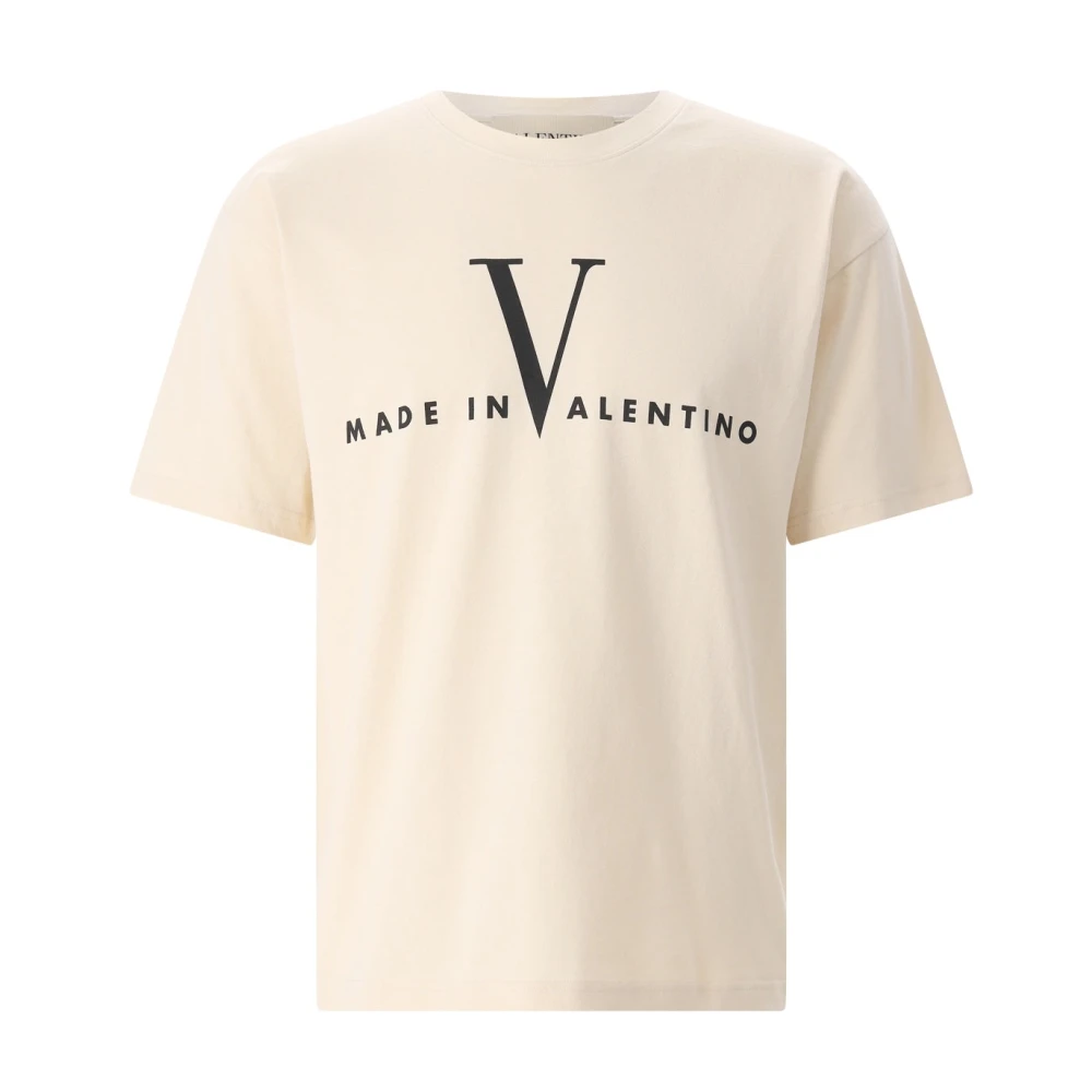 Valentino Mannelijk Beige Tops Heren, Xl, Katoen, Katoenen T-Shirt Met 'made-In' Borstprint