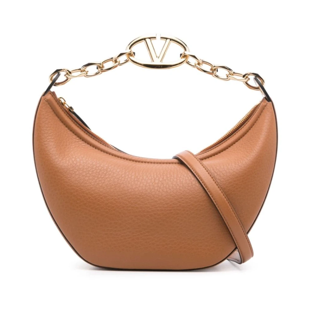 Valentino Garavani Luxe Leren Schoudertas met VLogo Beige Dames