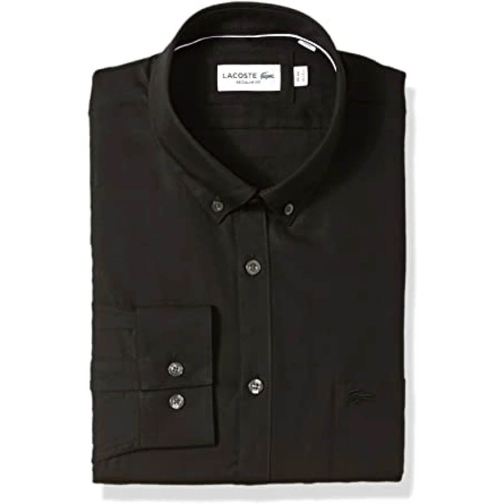 Lacoste Uomo Grigio Camicia Nera Con Coccodrillo Ricamato