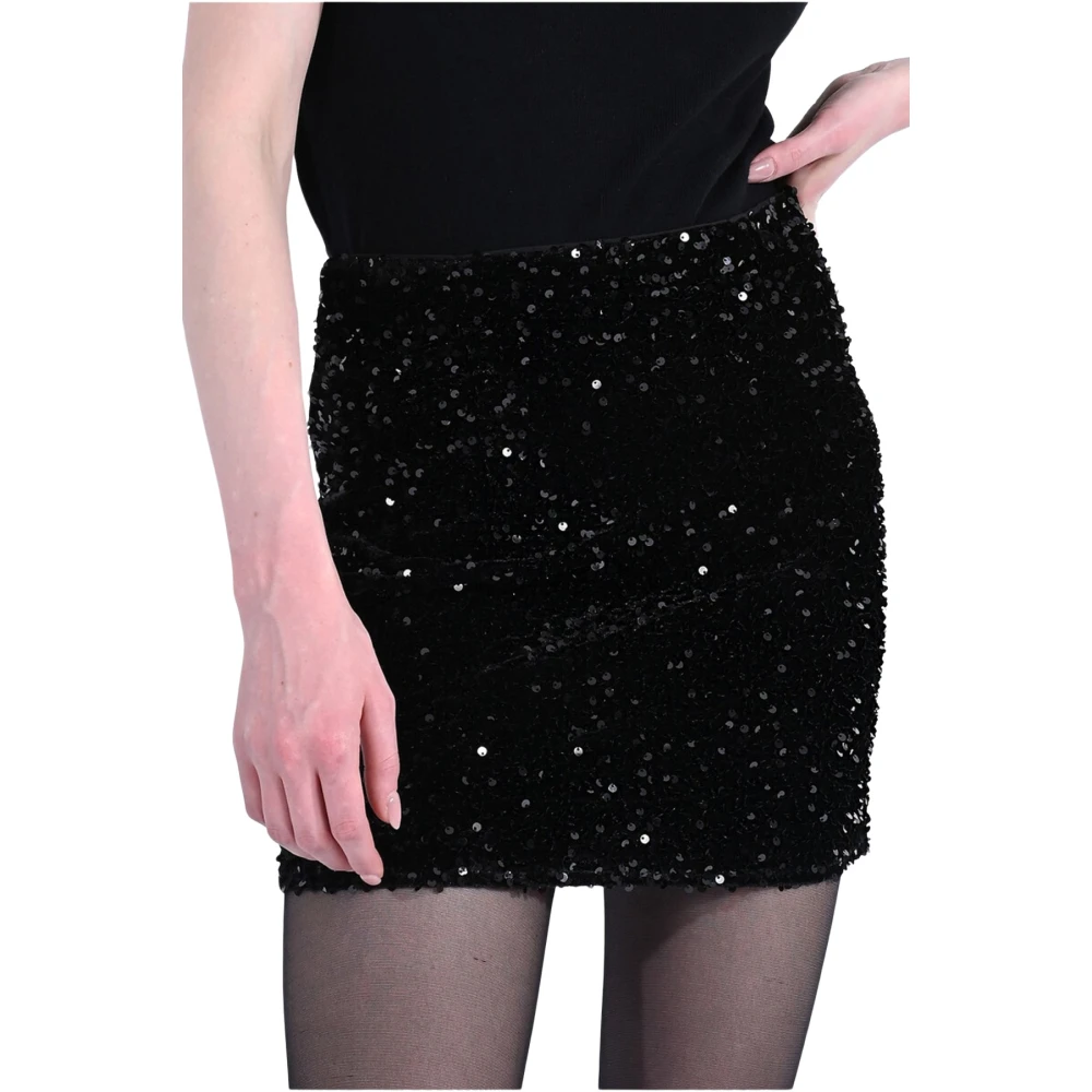 Molly Bracken Korte fluwelen pailletten rok Zwart Black Dames
