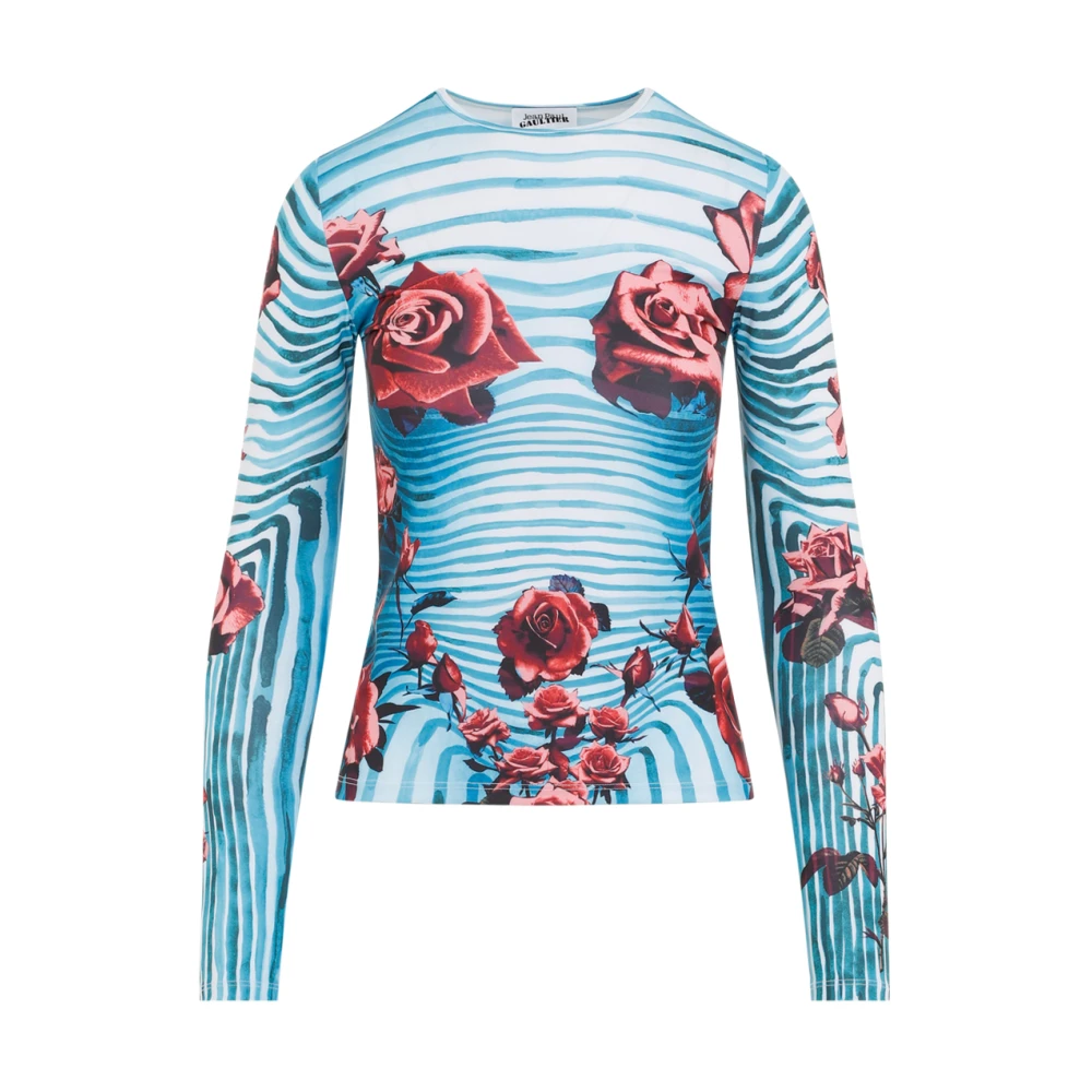 Jean Paul Gaultier Blauwe Body Morphing Top met Bloemengrafiek Multicolor Dames