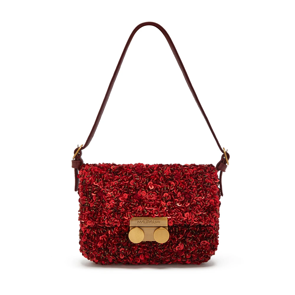 Maliparmi Kleine Tweed Paillettes Schoudertas Red Dames