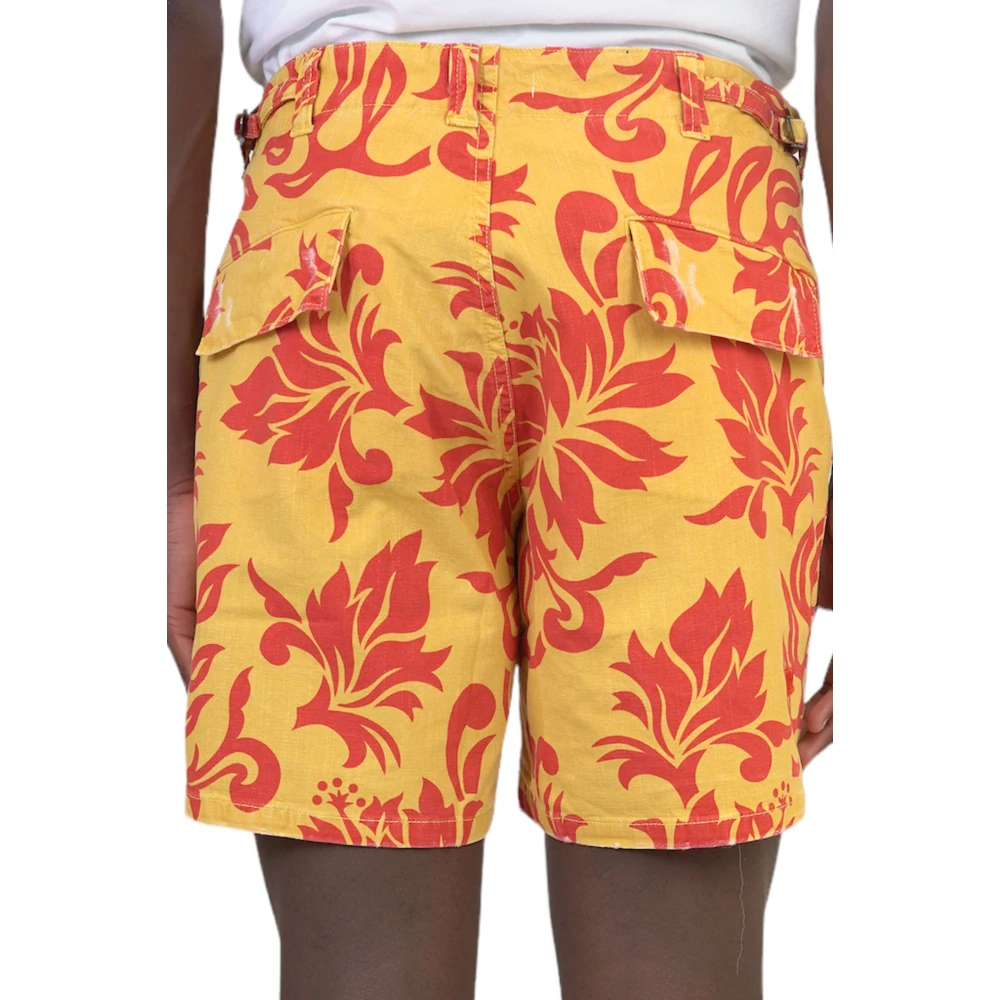 ERL Tropische Bloemen Bedrukte Denim Shorts Yellow Heren