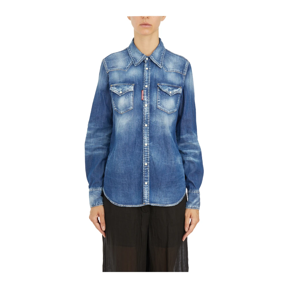 Dsquared2 Denim Western Overhemd Blue Dames