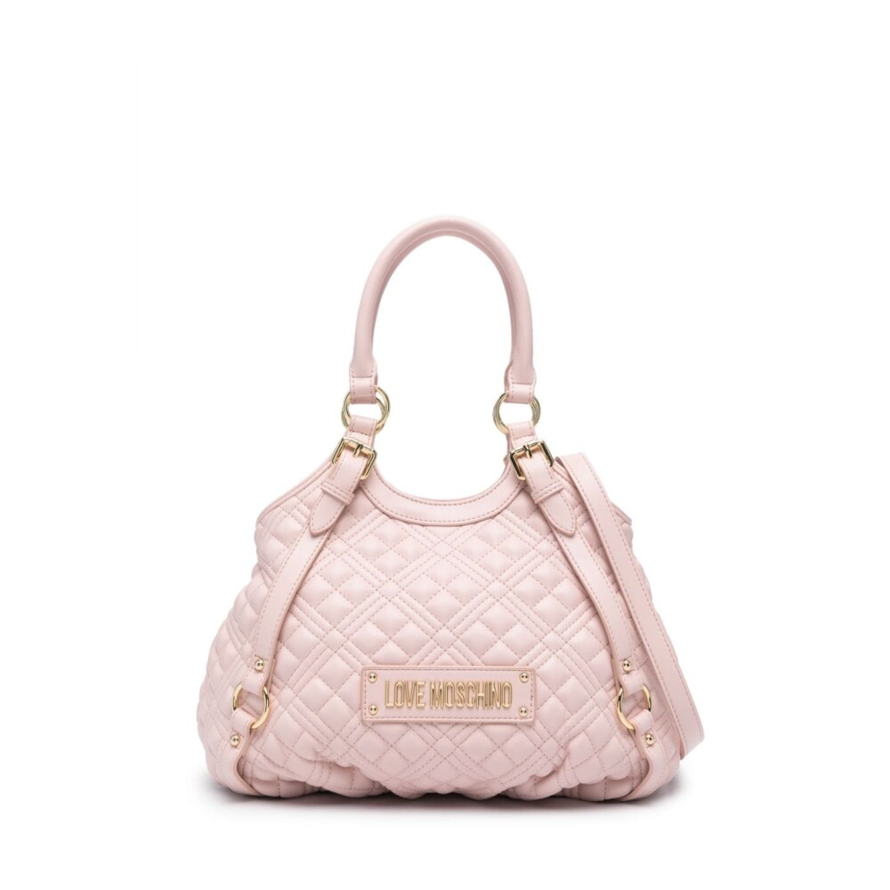 Bolso Acolchado Rosa con Detalles en Dorado Love Moschino Hombre