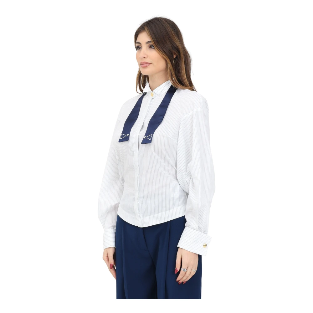 Elisabetta Franchi Gestreepte blouse met basque en lange mouwen White Dames