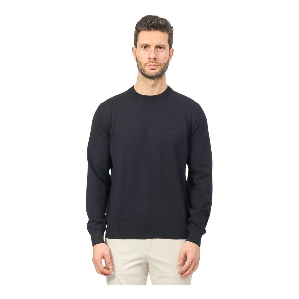 Boss Uomo Blu - Maglione Con Logo Ricamato - Knitwear - Xl