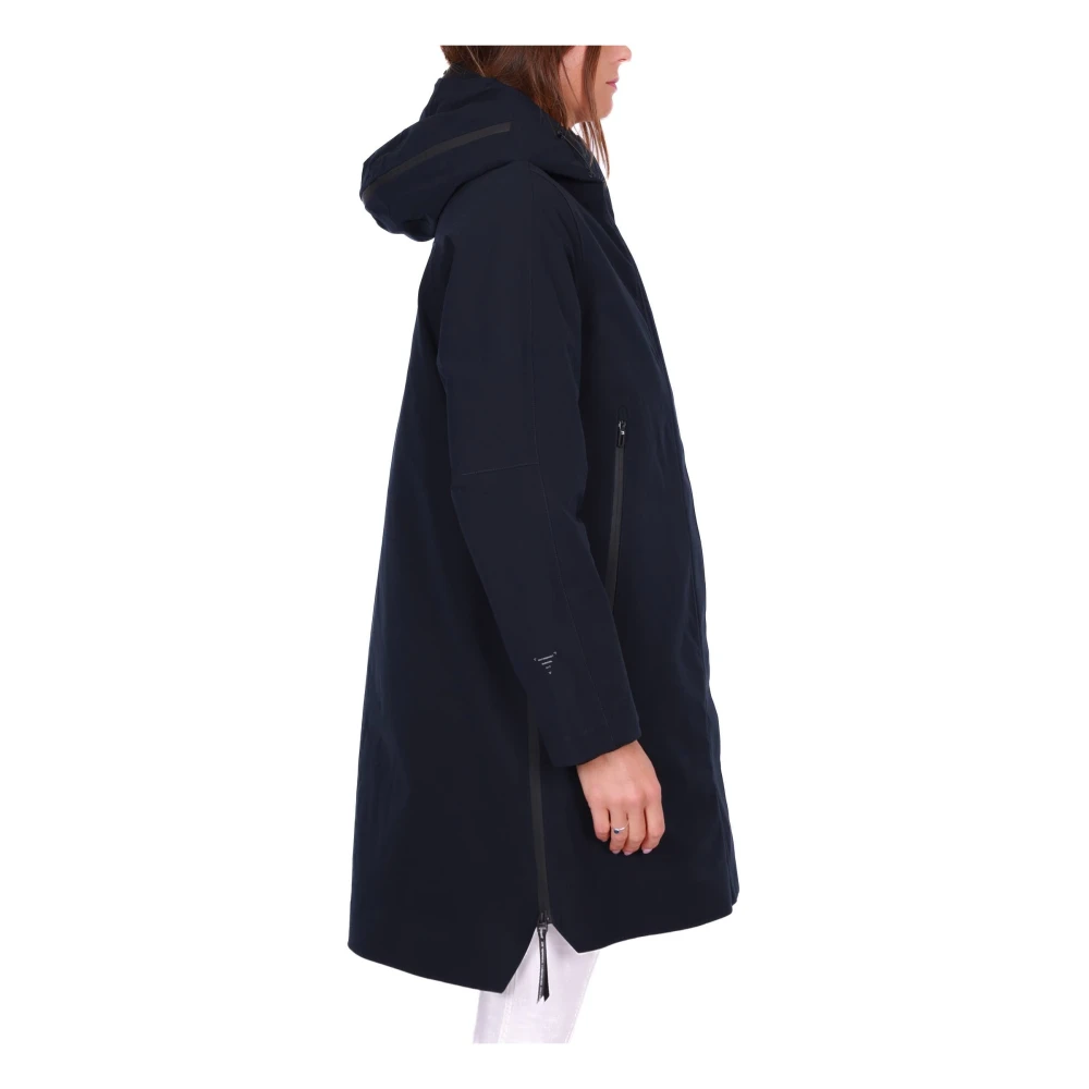 Krakatau Blauwe Lange Parka Jas met Capuchon Blue Dames