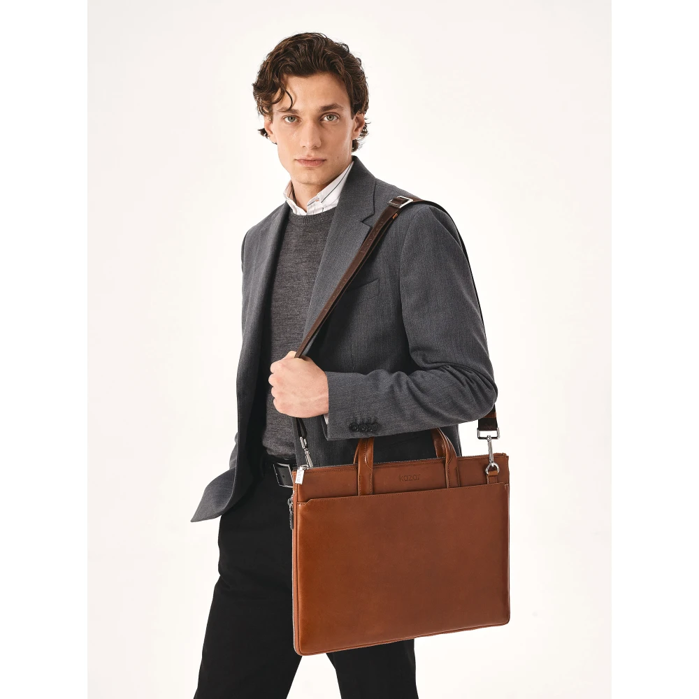 Kazar Bruin leren laptoptas en documententas Brown Heren
