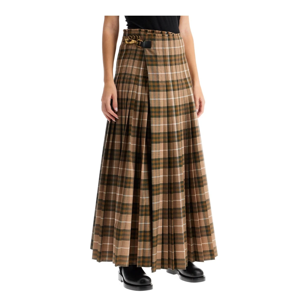 Burberry Wijdvallende Maxi Kilt Rok Brown Dames