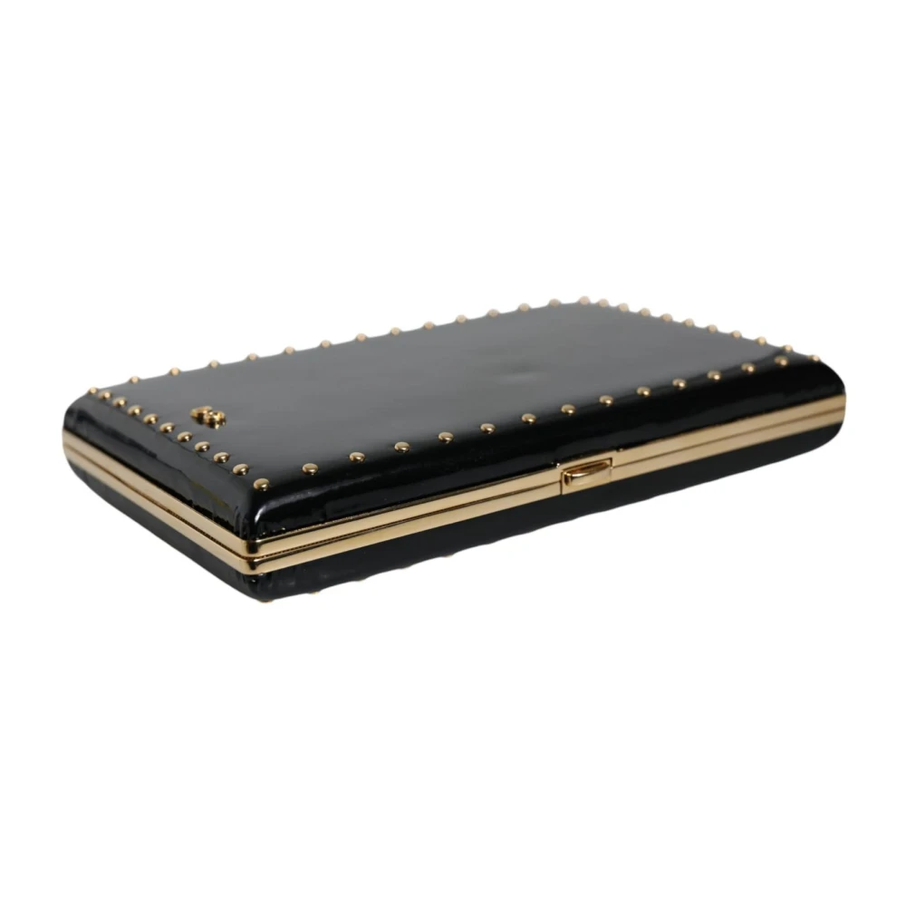Dolce & Gabbana Studded Gouden Frame Zwarte Leren Clutch Black Dames
