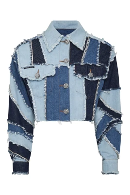 Denim Cropped Jacka Patchwork
