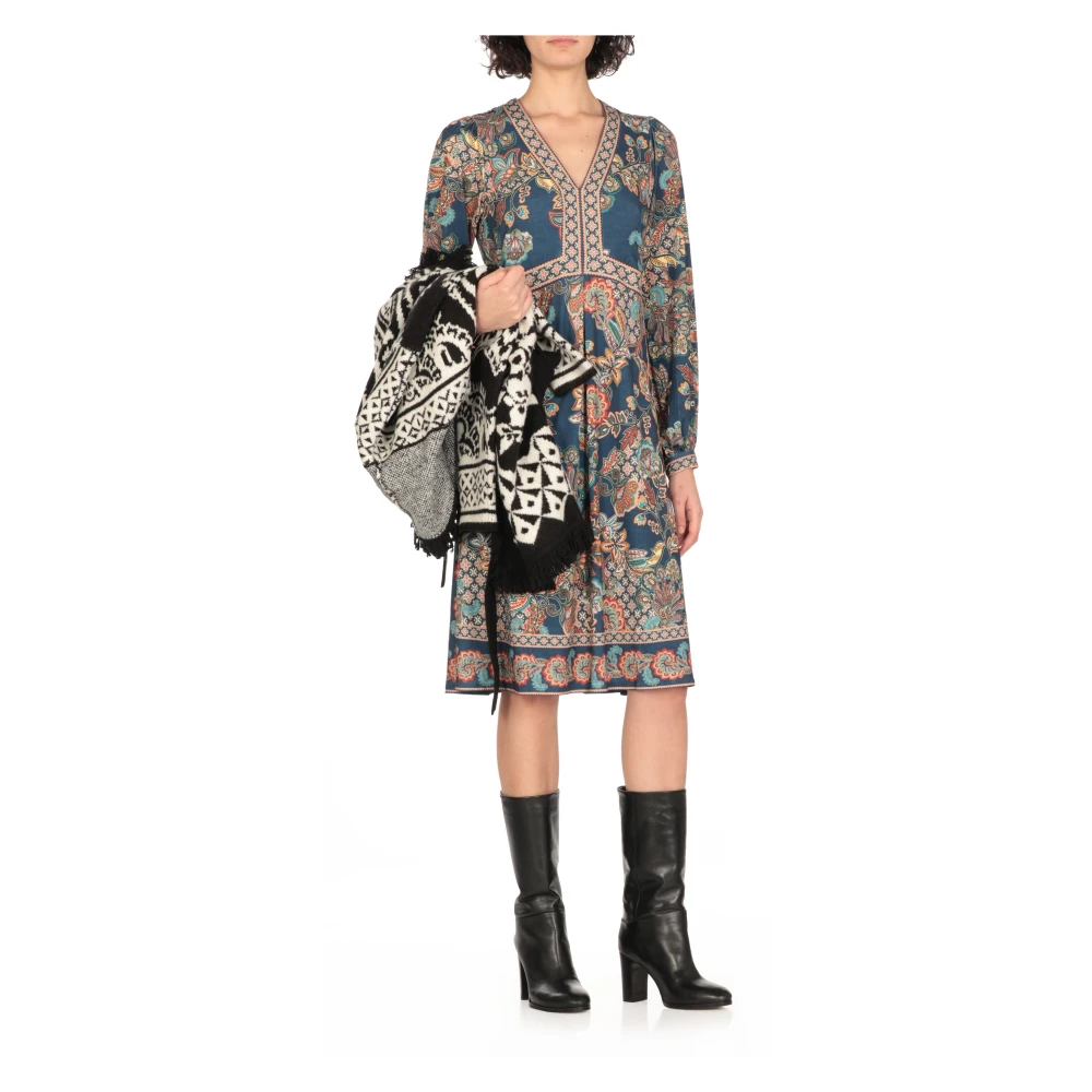 Hale Bob Blauw Paisley V-halsjurk Multicolor Dames