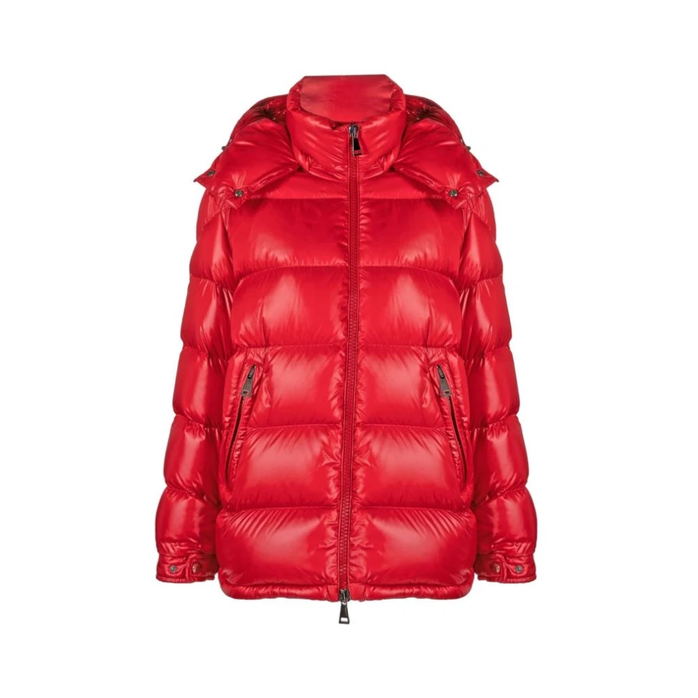 Moncler Quiltad Huva Jacka Röd Dun Red, Dam