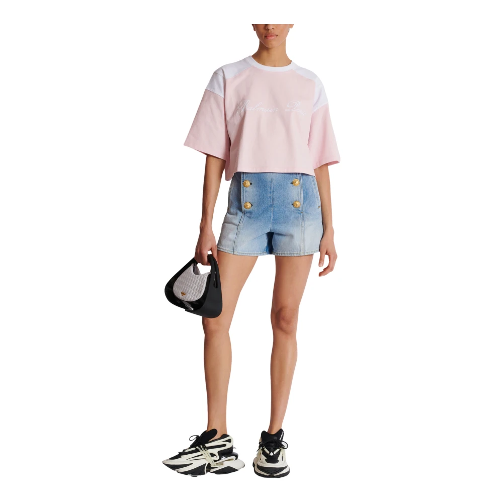 Balmain Denim shorts met knopen Blue Dames