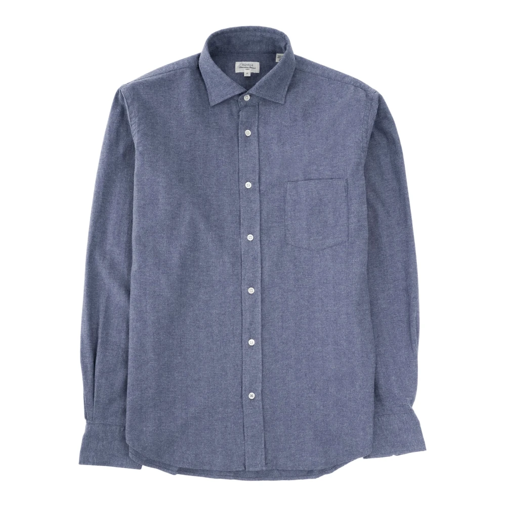 Hartford Flanel Herringbone Casual Overhemd Blue Heren
