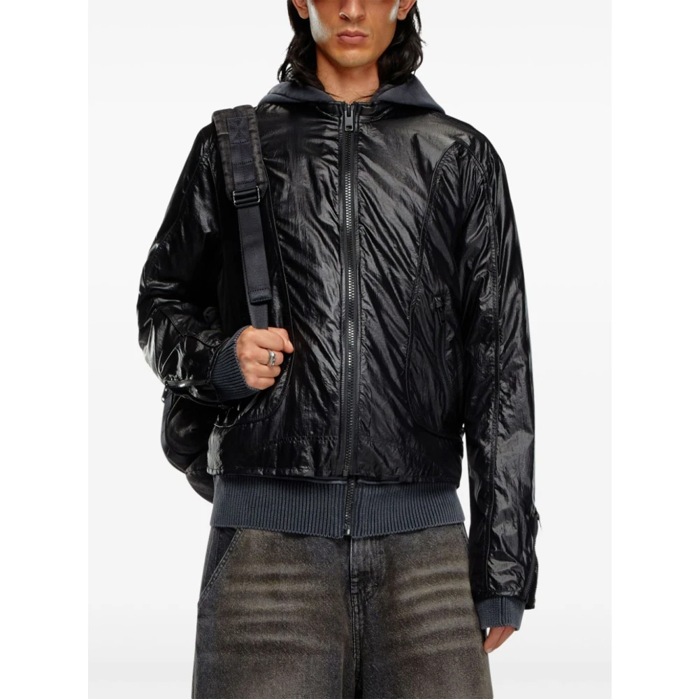 Diesel Zwarte Bikerjas met Coatingseffect Black Heren