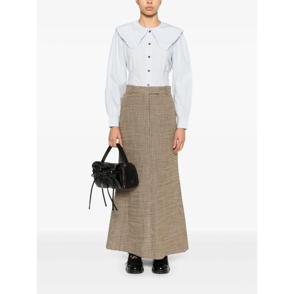 Ganni Ruche Kraag Poplin Shirt White Dames