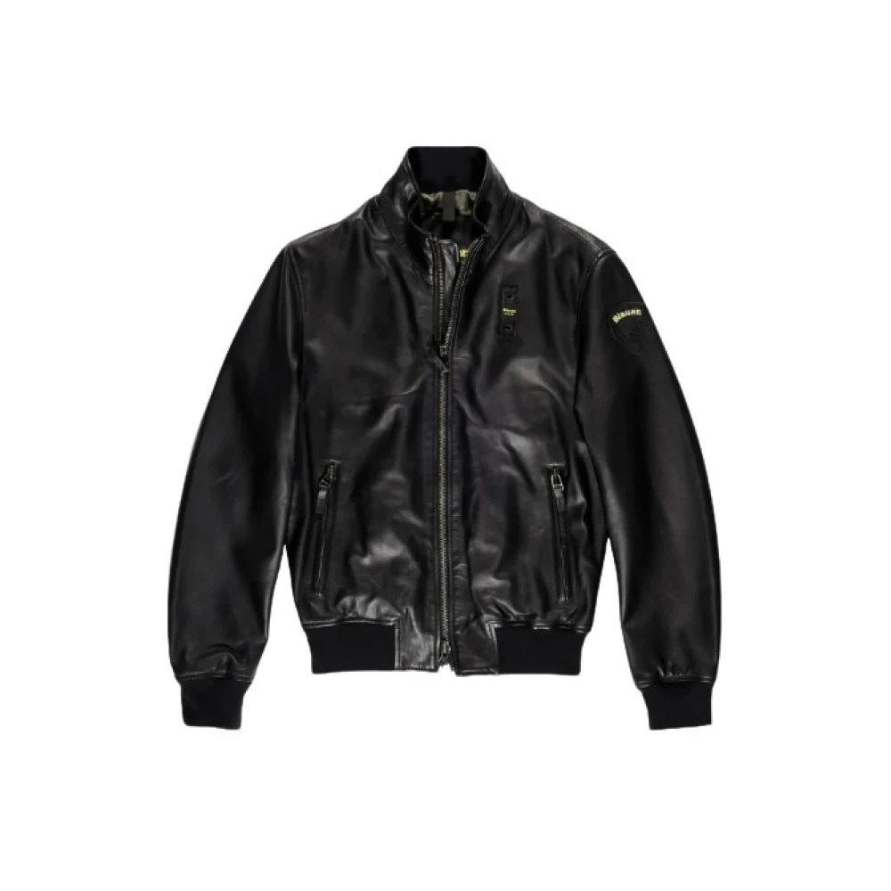 Blauer Zwarte Leren Jas voor Mannen Black Heren