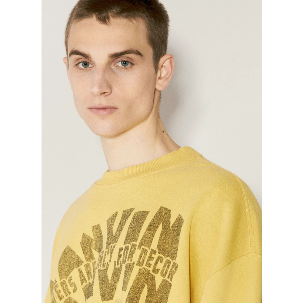 Lanvin Katoenen Fleece Logo Print Sweatshirt Yellow Heren