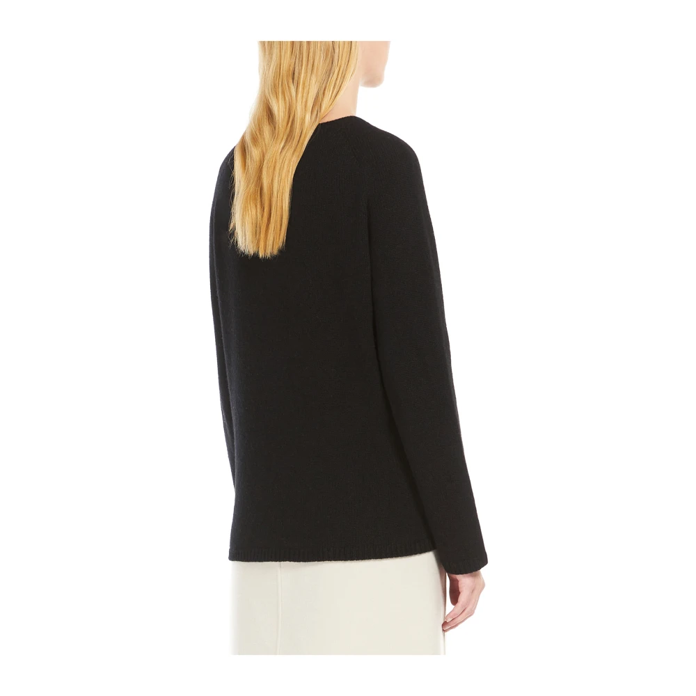 Max Mara Zwarte Trui Naadloos Wol Kasjmier Geribbeld Black Dames