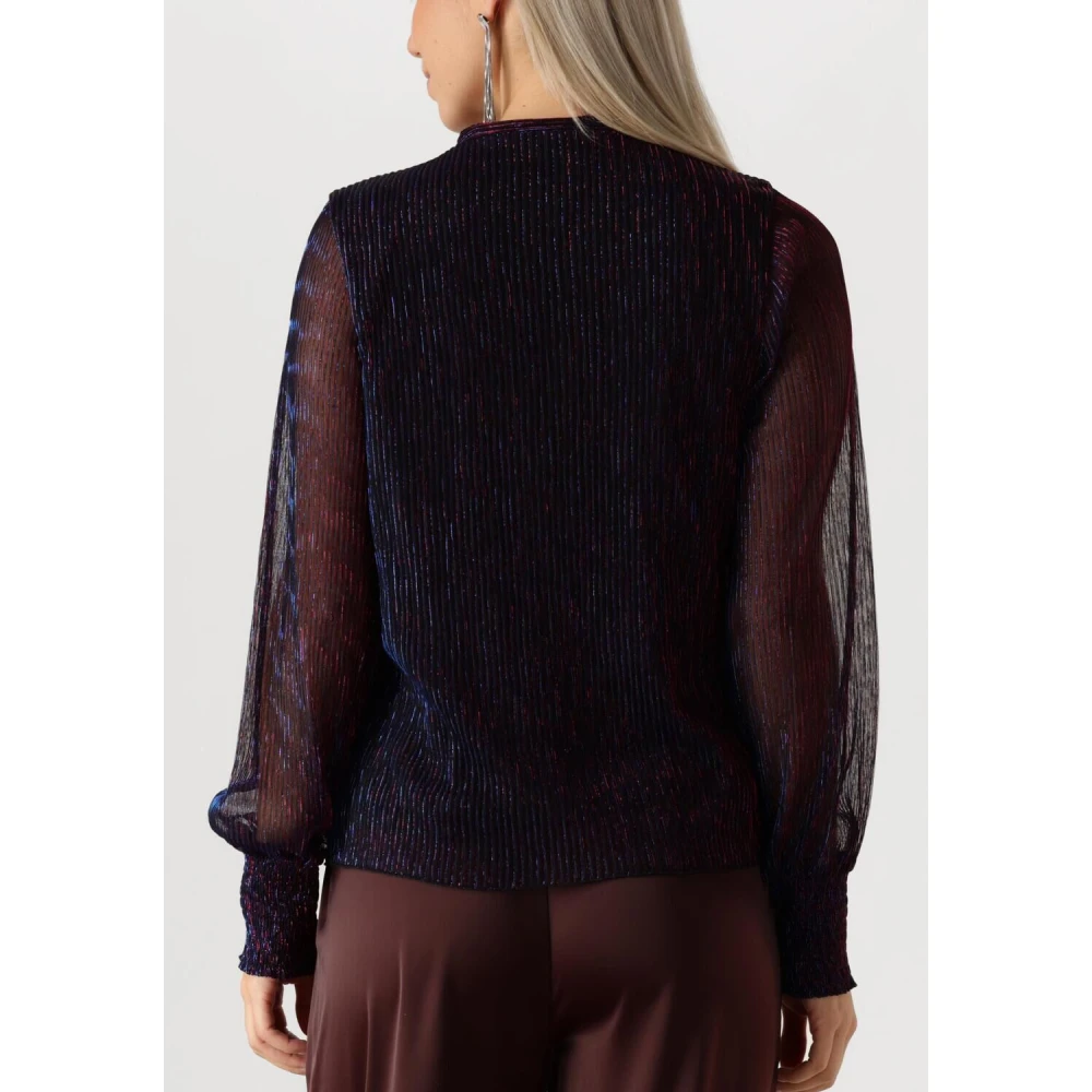 Freebird Metallic Blauwe Blouse met Roze Streep Blue Dames