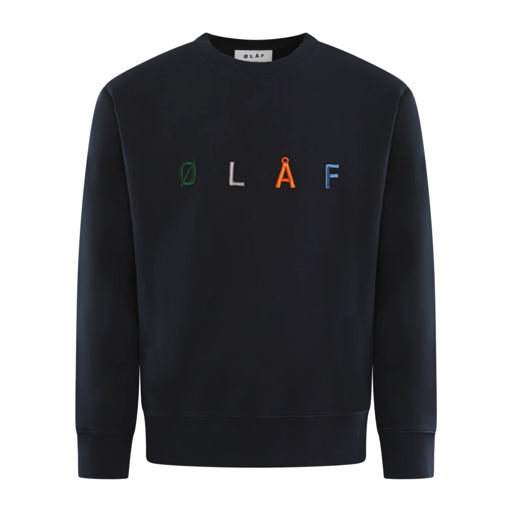 Olaf Hussein Broderad Crewneck Tröja Blue, Herr