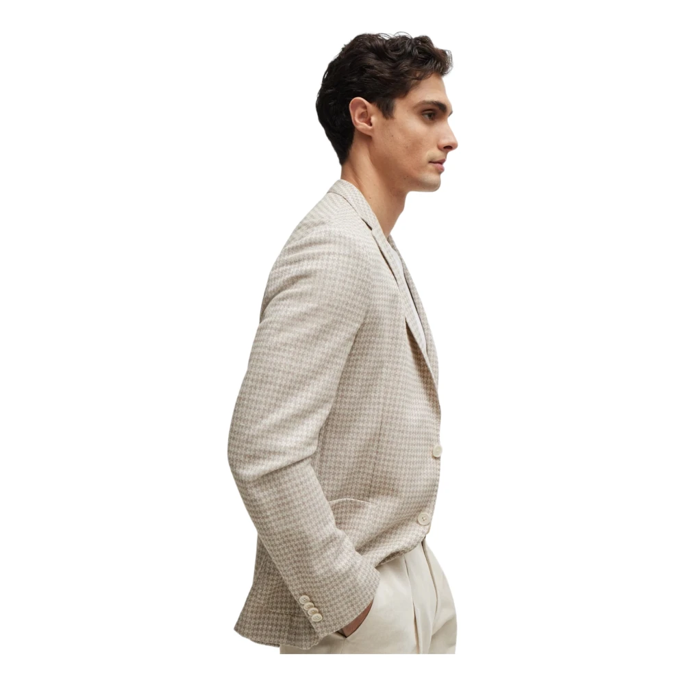 Hugo Boss Moderne Slim Fit Jas in Gestreepte Jersey Beige Heren