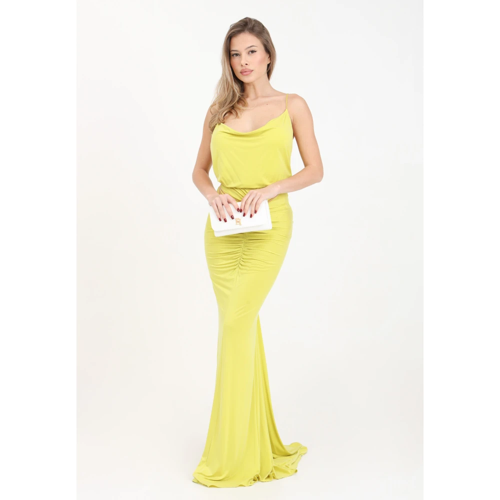 Elisabetta Franchi Gele lange jurk met gedrapeerde rug Yellow Dames