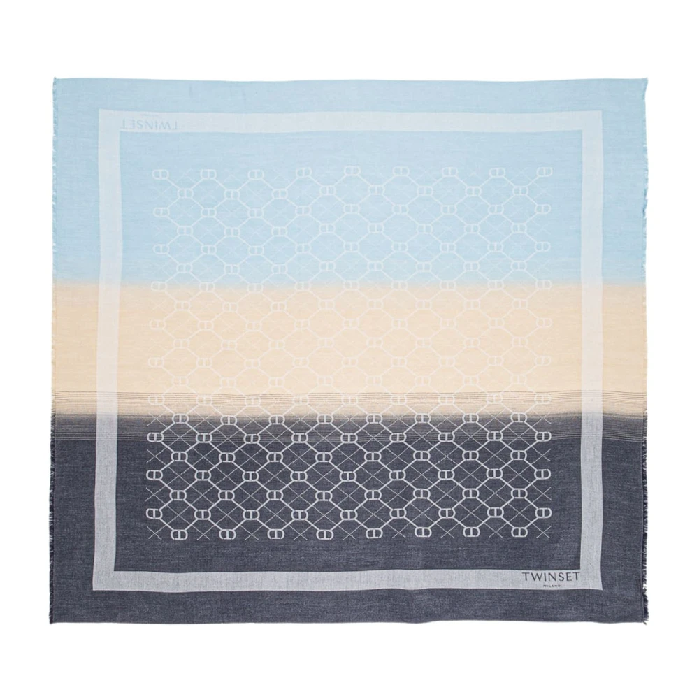 Twinset Blauwe Jacquard Sjaal met Franjes Multicolor Dames