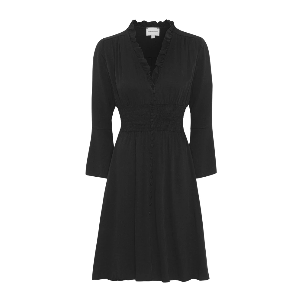 American Dreams Korte Zwarte Smock Taille Jurk Black Dames
