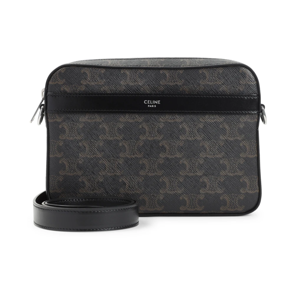 Celine Women's Black Small Messenger Bag In Triomphe Canvas And Calfskin - Cross Body Messenger - One Size - Bags