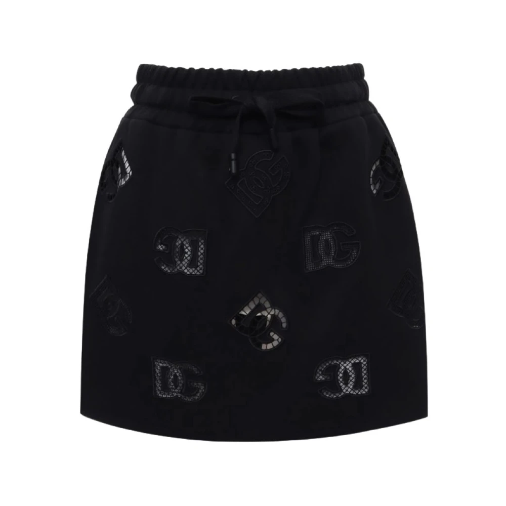 Dolce & Gabbana Monogram Logo Zwarte Rok Elastische Taille Black Dames