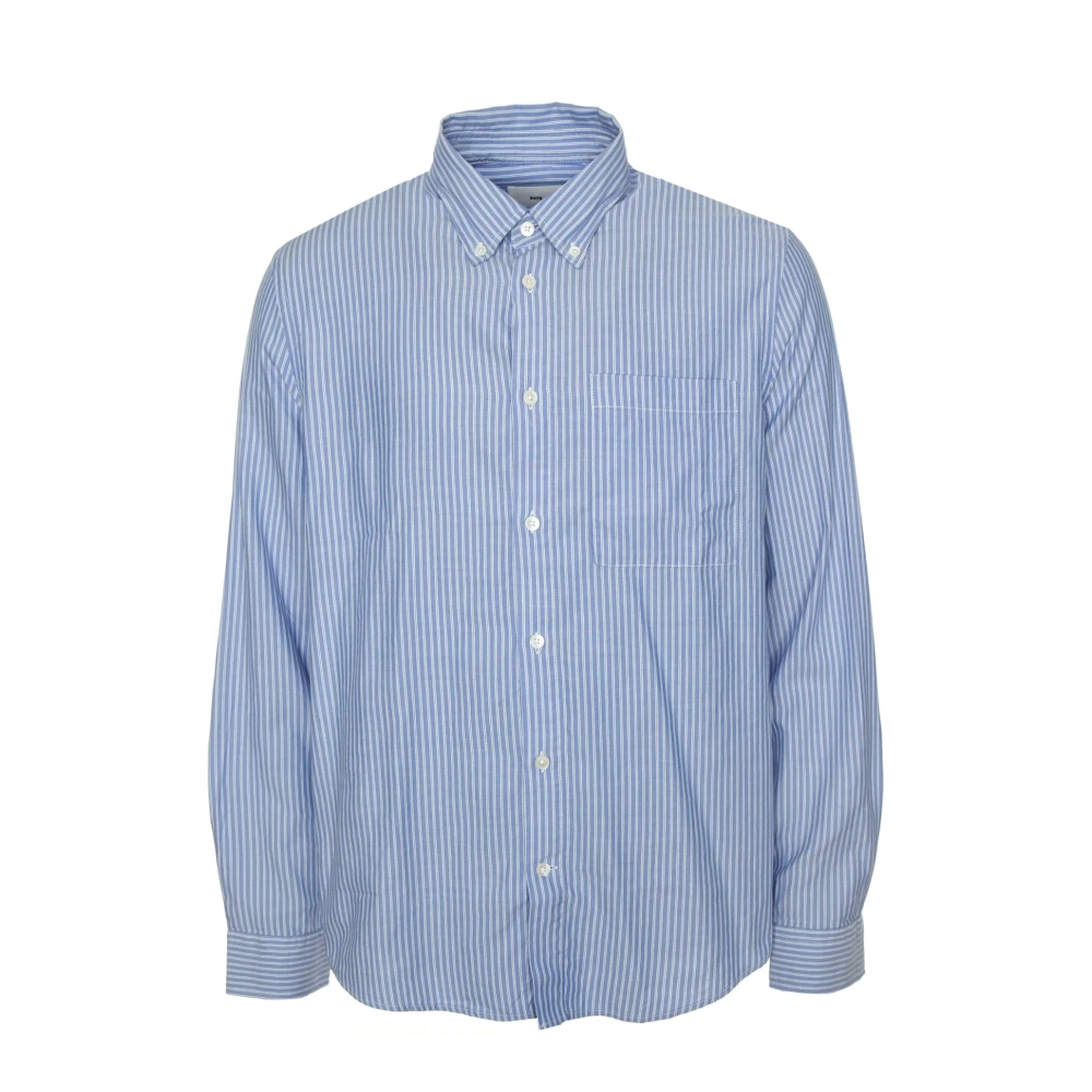 Nn07 Arne Gestreept Overhemd met Button-Down Kraag Blue Heren
