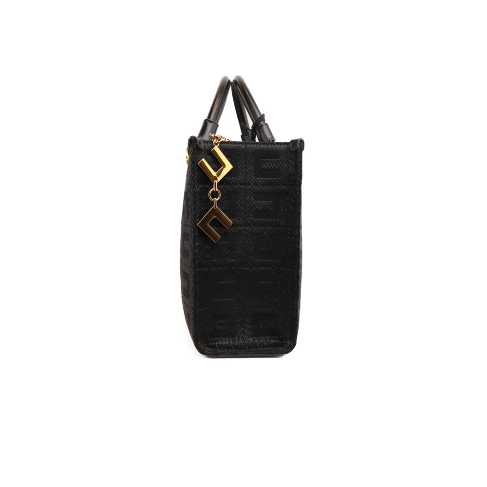 Elisabetta Franchi Zwarte Jacquard Shopper Tas met Gouden Bedels Black Dames