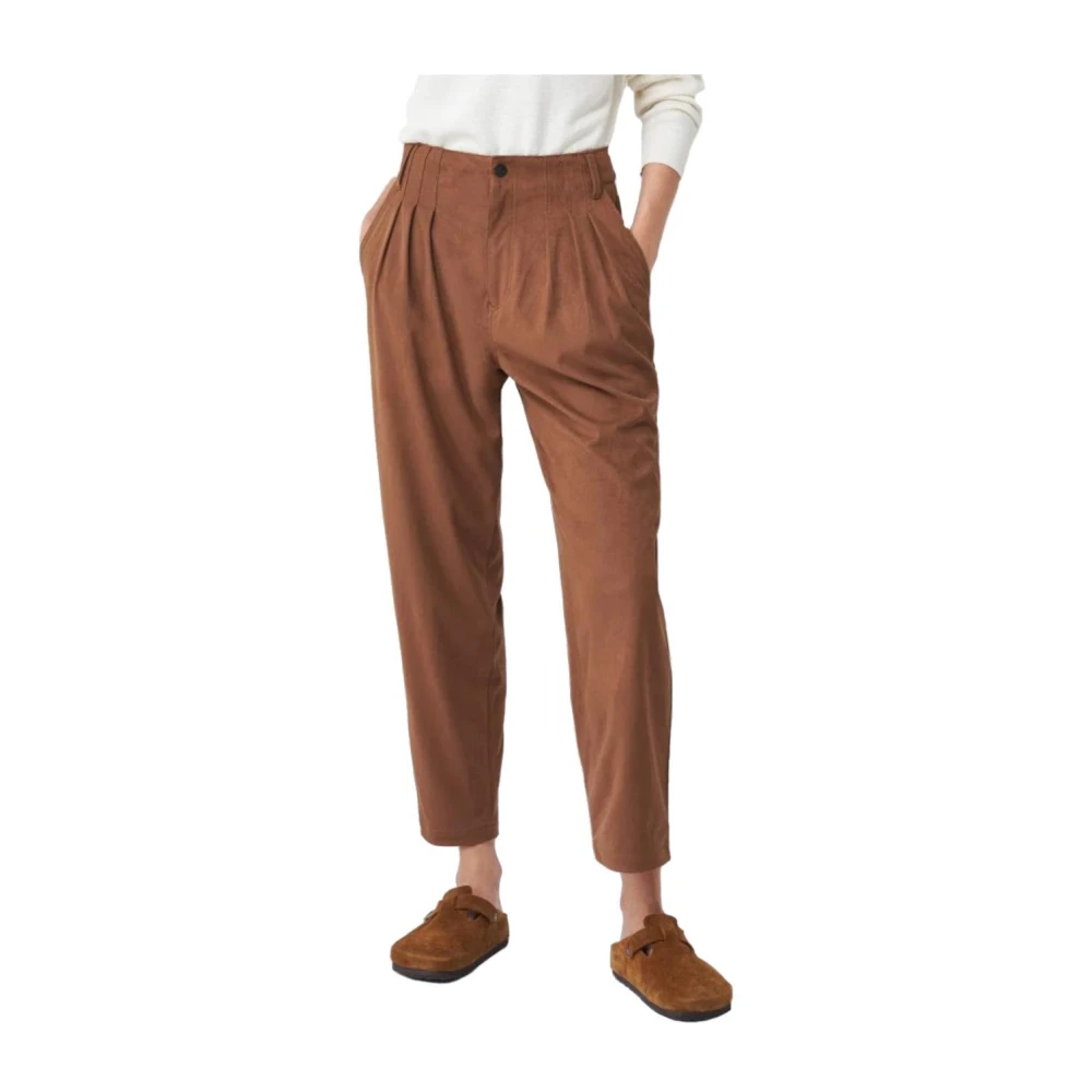 Salsa Women's Brown Cropped Trousers, L, Baggy Cropped Suede Trousers