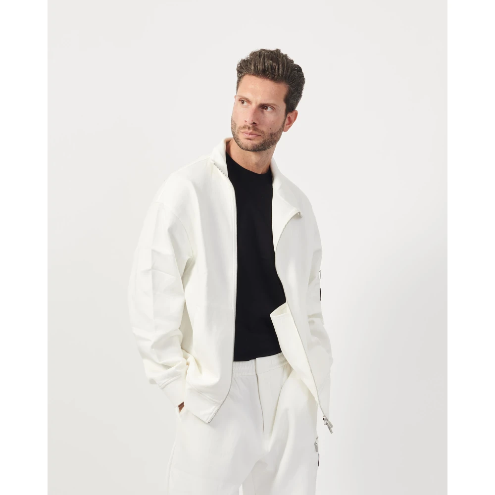 Armani Exchange Witte Zip Sweater Scuba Stijl White Heren