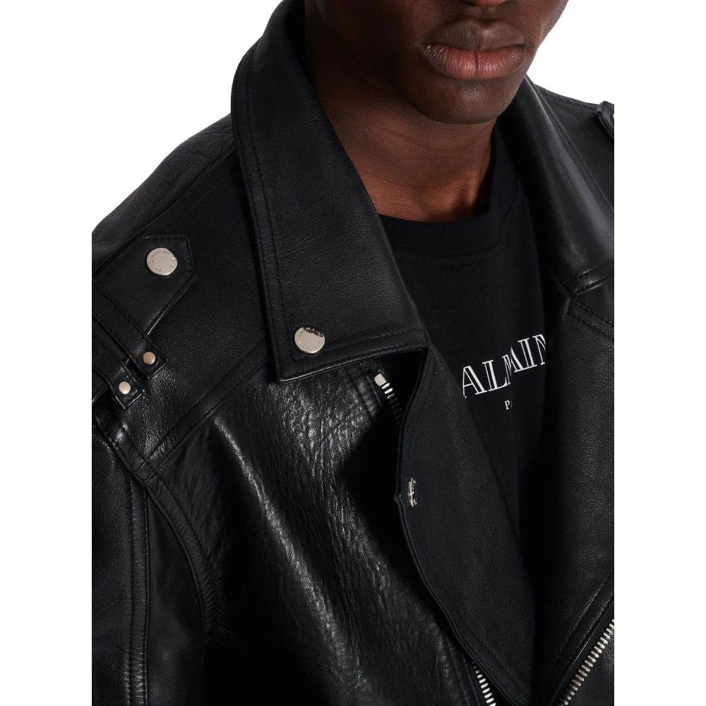 Balmain Kalfsleren bikerjack Black Heren