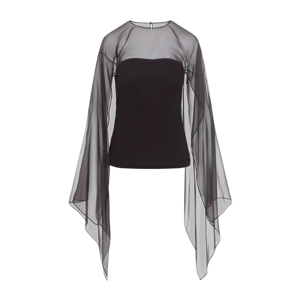 Alberta Ferretti Women's Black Blouses, S, Round Neck Viscose Top