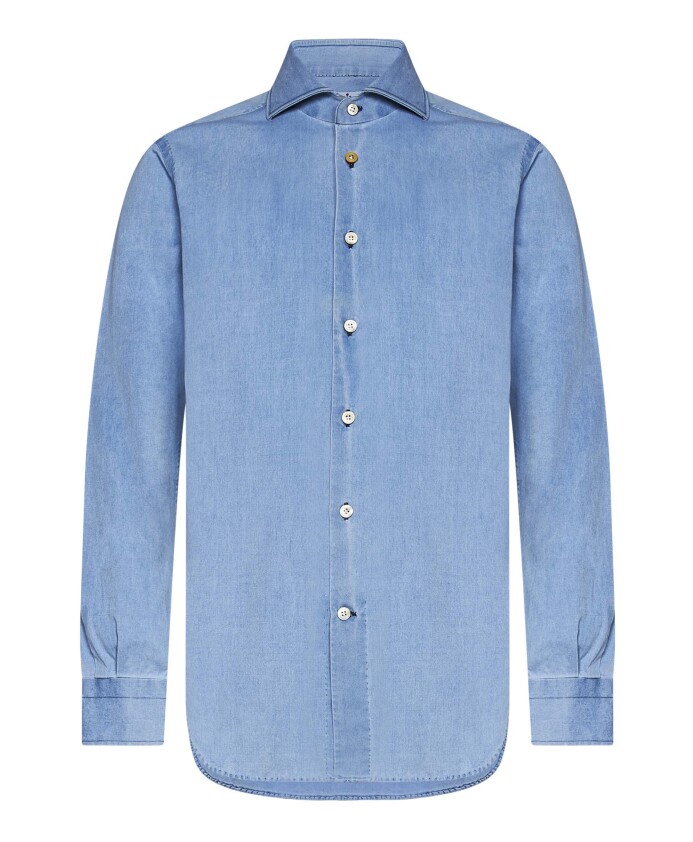 chemise-bleue-en-coton-a-col-italien