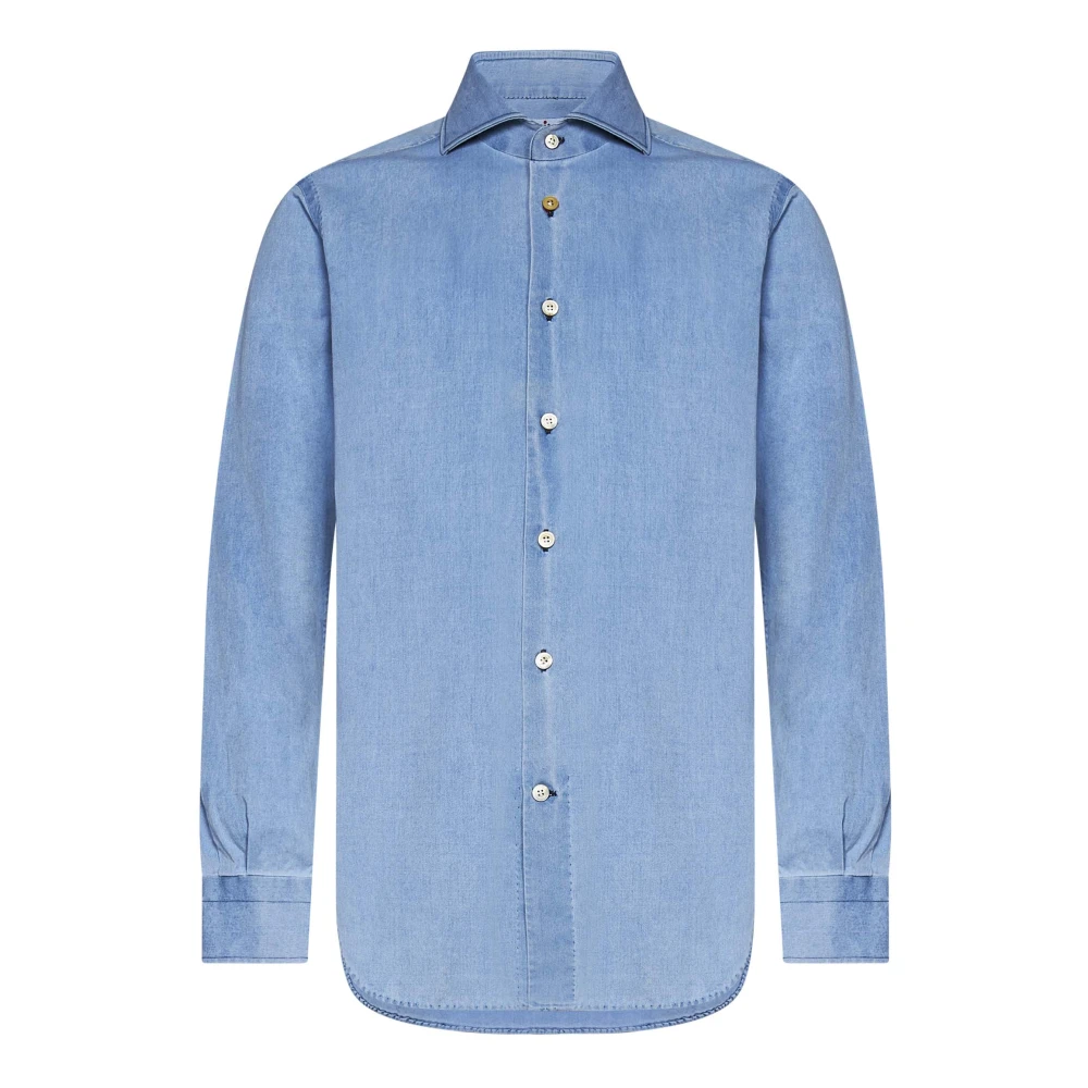 Kiton Blauw Katoenen Overhemd Spreid Kraag Blue Heren