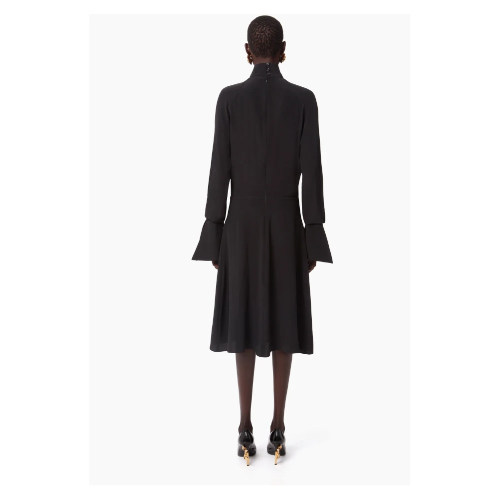 Nina Ricci Zwarte High Neck Midi Jurk Black Dames